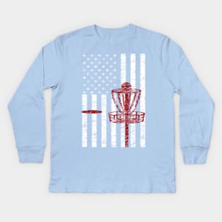 Disc Golf American Flag Patriotic Disc Golf T-shirt Kids Long Sleeve T-Shirt